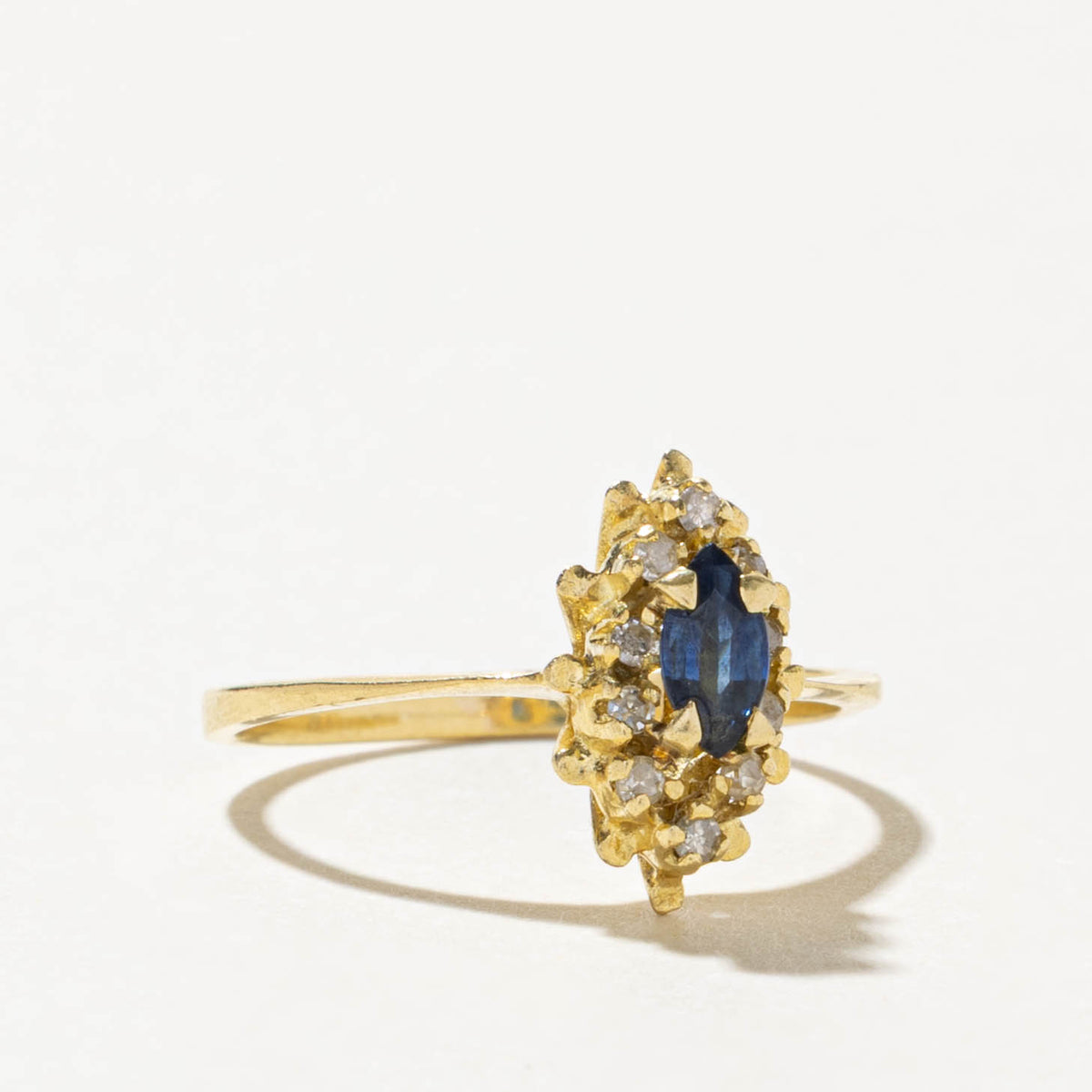 18k Marquise Cut Sapphire & Diamond Petal Halo Ring | SZ 6.25