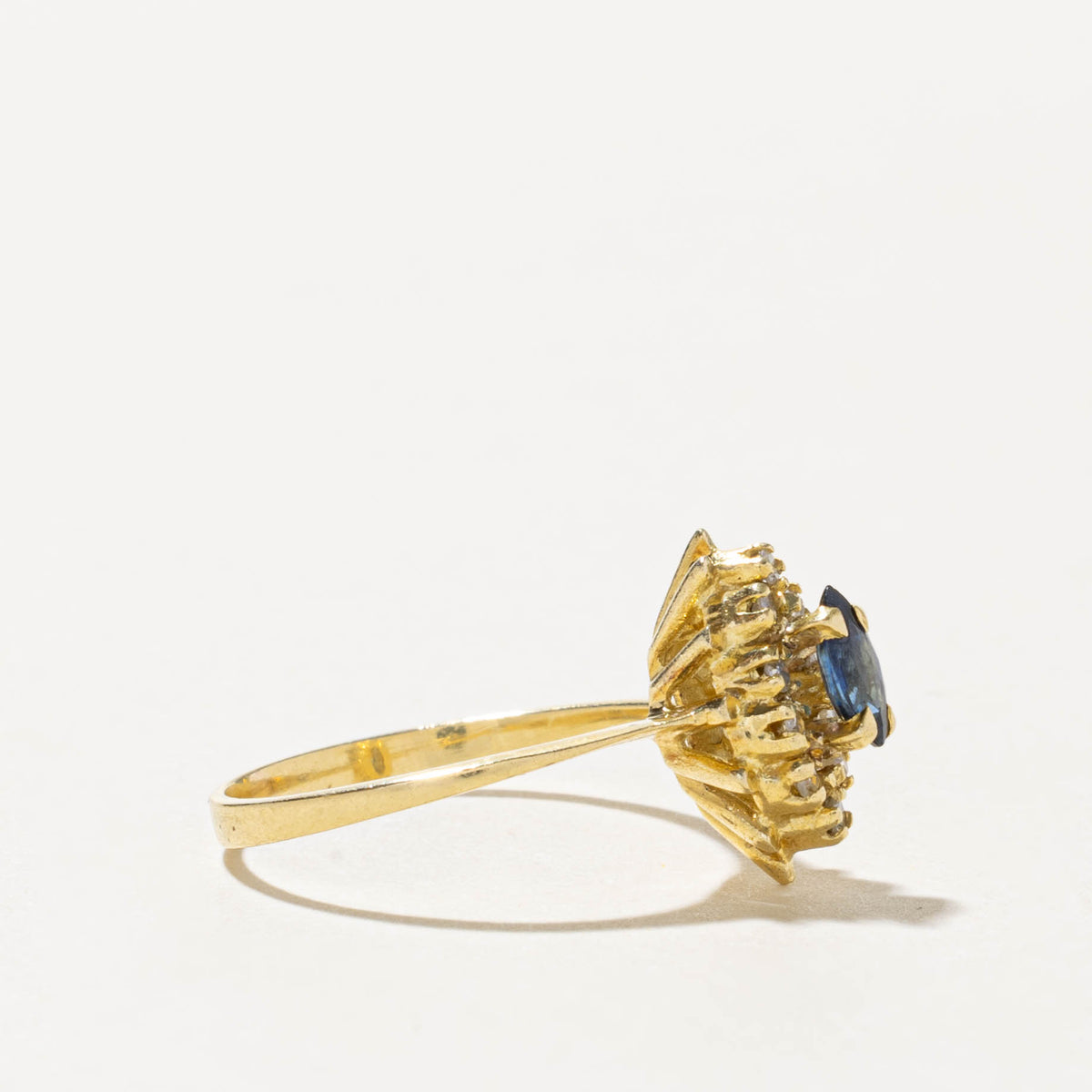18k Marquise Cut Sapphire & Diamond Petal Halo Ring | SZ 6.25