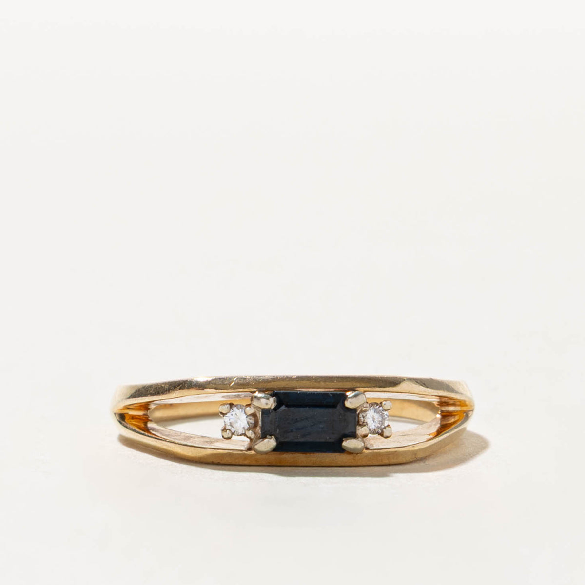 14k East West Emerald Cut Sapphire & Diamond Ring | SZ 6.5