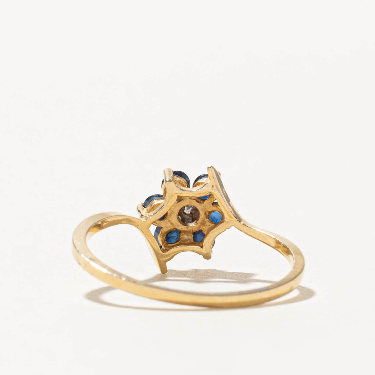 14k Sapphire & Diamond Floral Cluster Bypass Ring | SZ 6.5