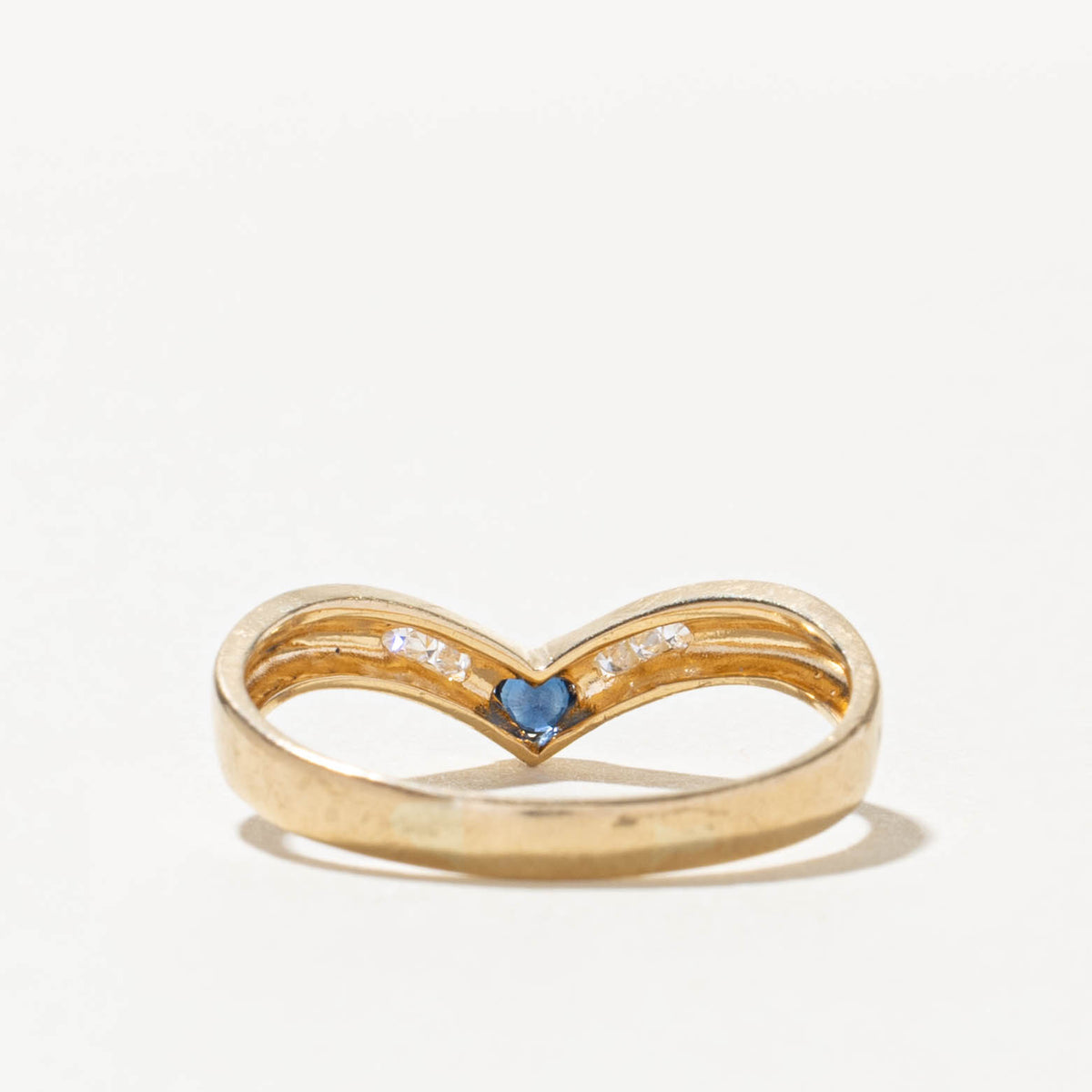 10k Channel Set Sapphire & Diamond Heart Chevron Ring | SZ 8