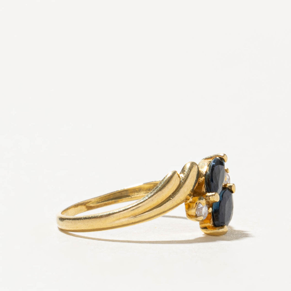 18k Two Stone Sapphire & Diamond Accented Grooved Bypass Ring | SZ 2.25