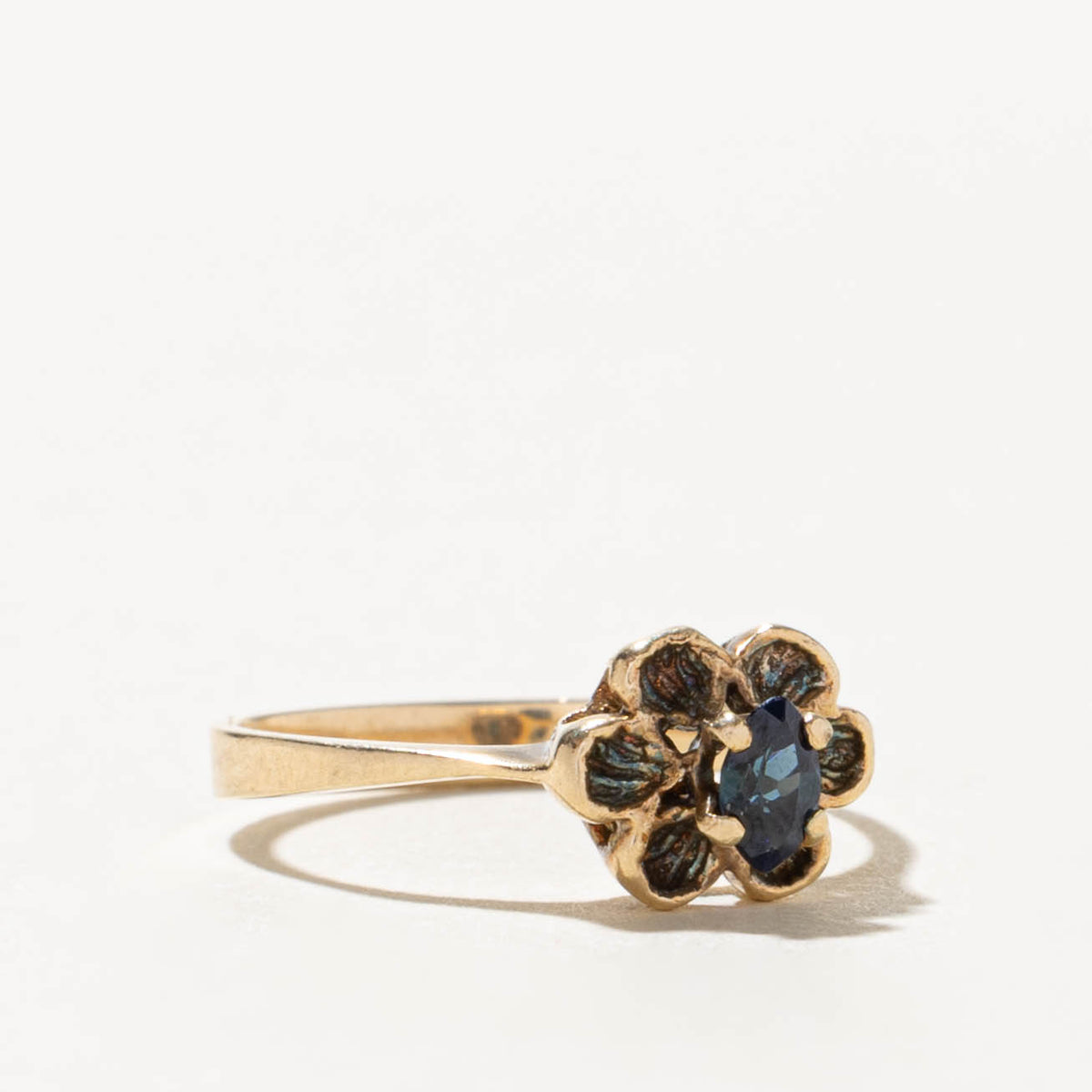 10k Marquise Cut Sapphire Textured Flower Ring | SZ 4.75