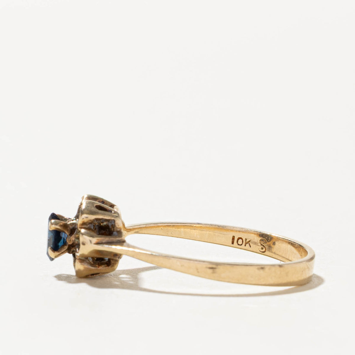 10k Marquise Cut Sapphire Textured Flower Ring | SZ 4.75