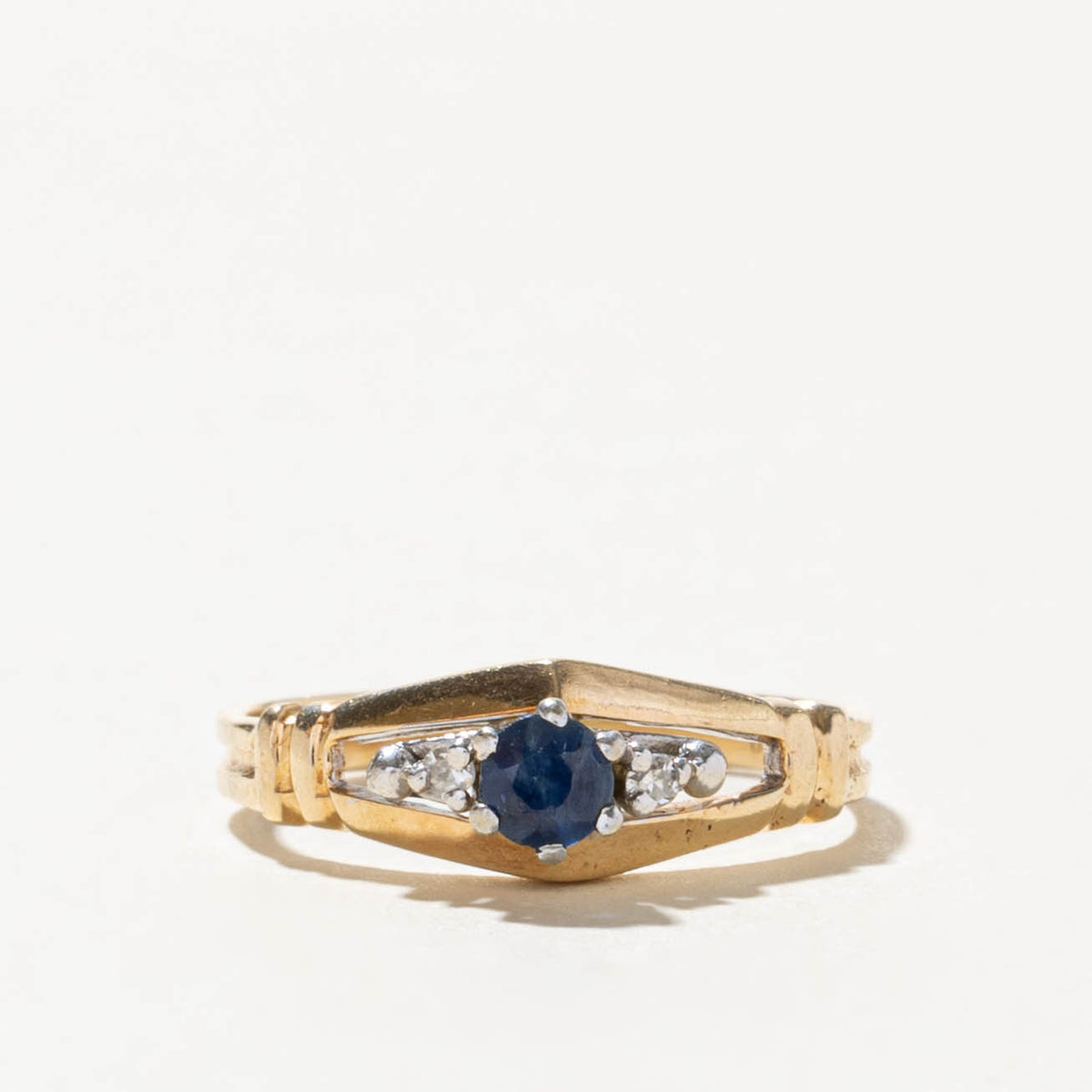 10k Sapphire & Diamond Tapered Frame Ring | SZ 4.5