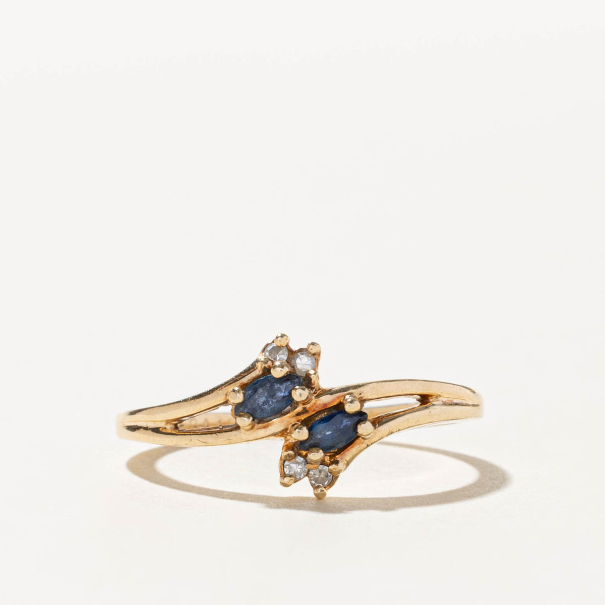 10k Two Stone Sapphire & Diamond Accented Bypass Ring | SZ 6.75