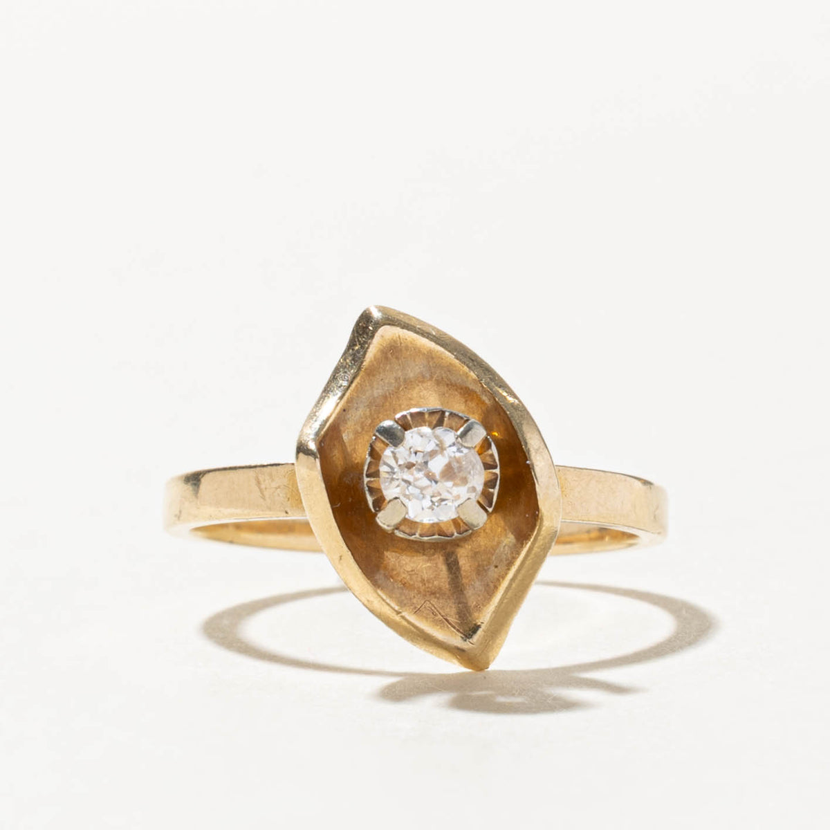 14k Solitaire Old European Cut Diamond Abstract Ring | 0.20ct I2 M | SZ 6.5