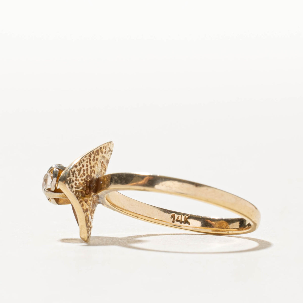 14k Solitaire Old European Cut Diamond Abstract Ring | 0.20ct I2 M | SZ 6.5