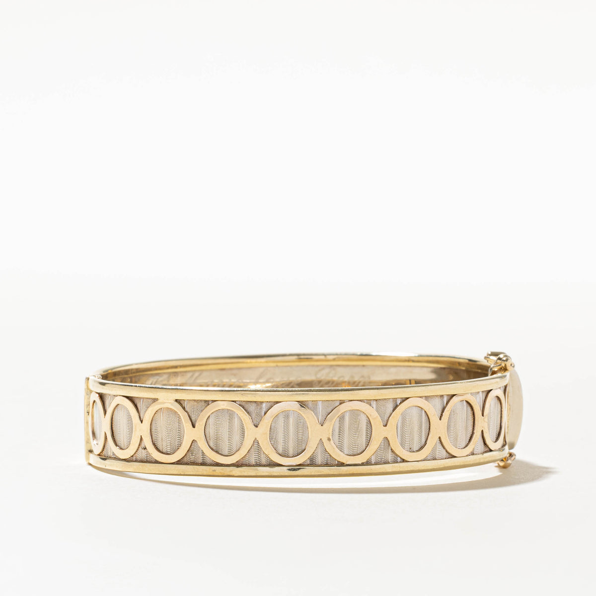 14k Yellow & White Gold Grooved Geometric Bangle | 6"