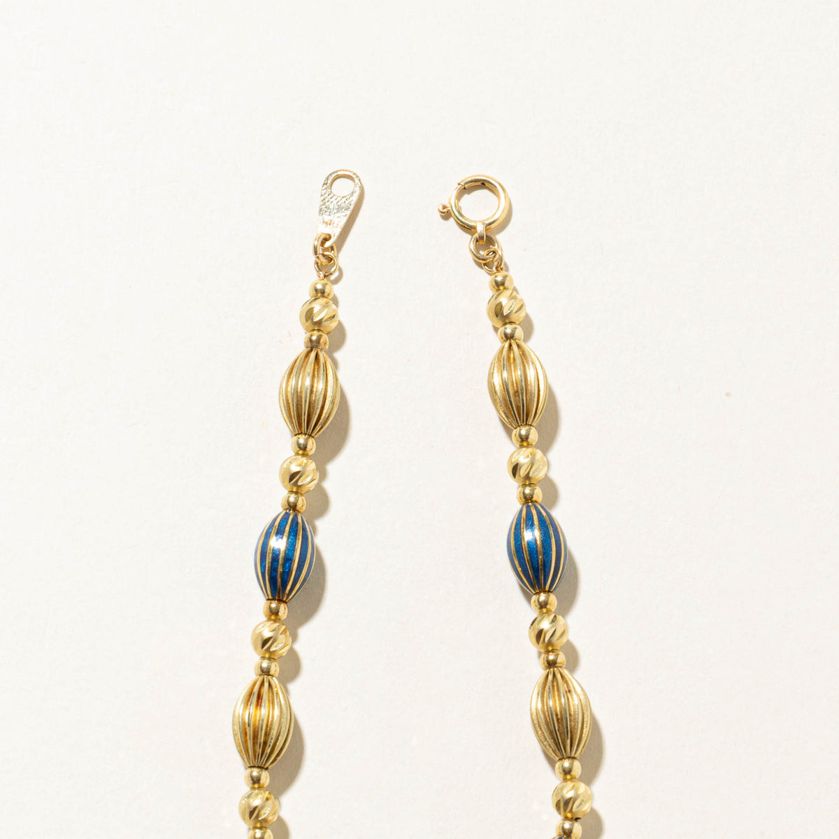 18k Yellow Gold Enamel & Grooved Bead Chain Bracelet | 7.25"