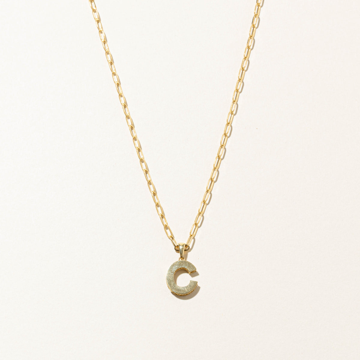 18k Yellow Gold "C" Initial Paperclip Chain Pendant Necklace | 18"