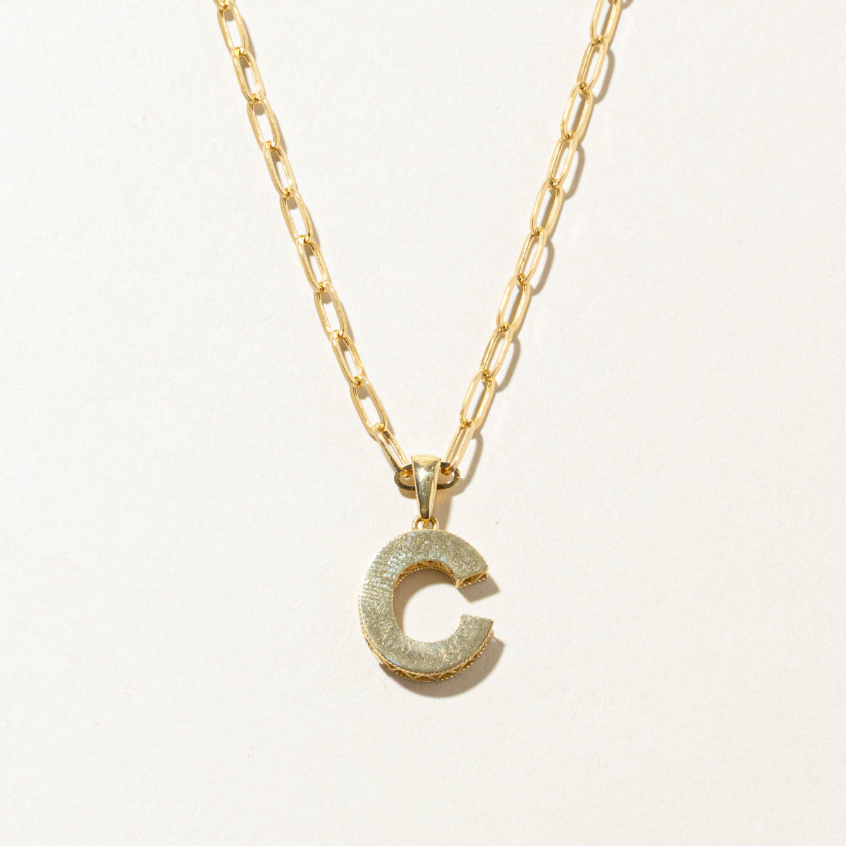 18k Yellow Gold "C" Initial Paperclip Chain Pendant Necklace | 18"