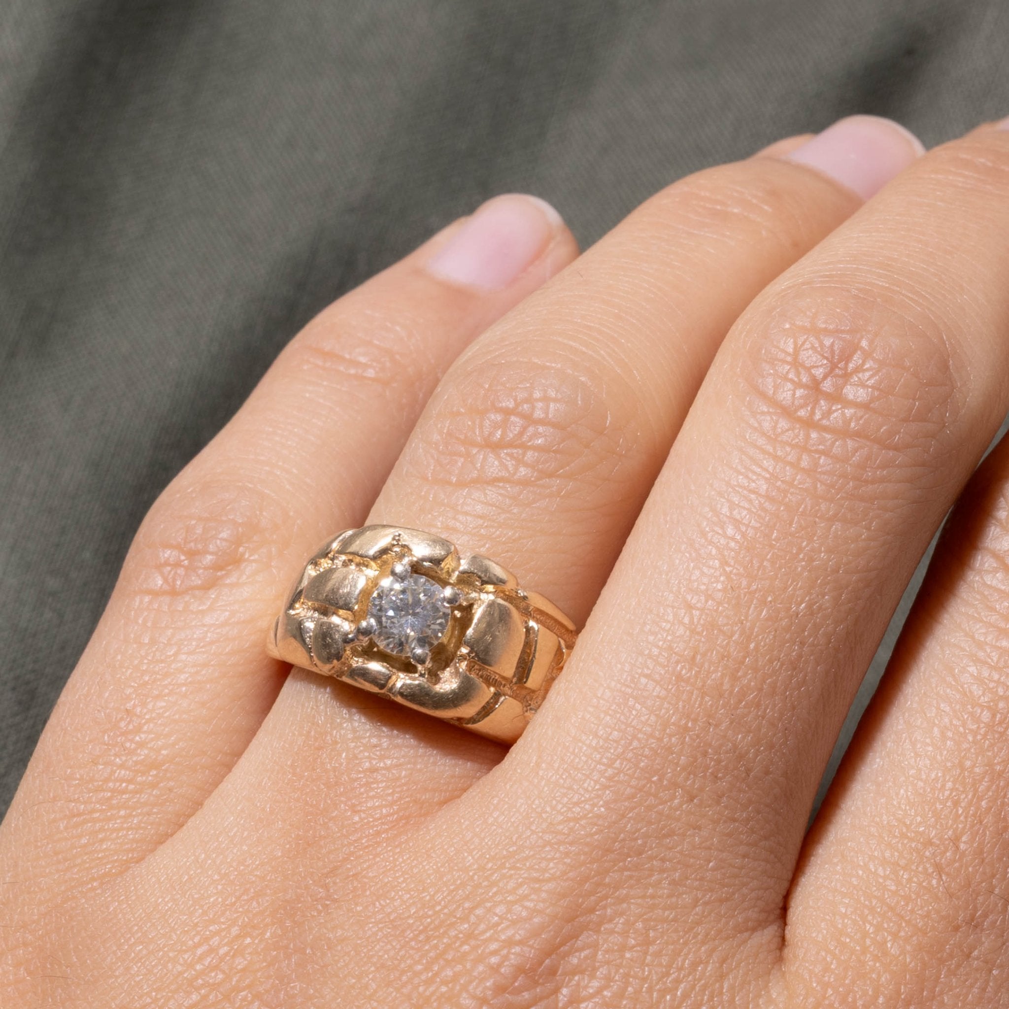 14k Solitaire Diamond Faux Nuggety Dome Ring | 0.57ct | SZ 8