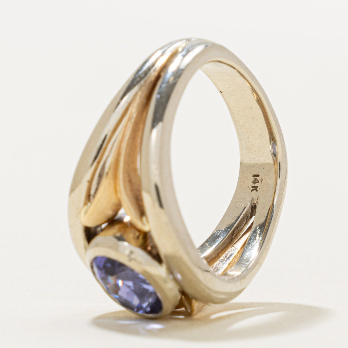 14k Two Tone East West Bezel Set Tanzanite Ring | 1.75ct | SZ 7.25