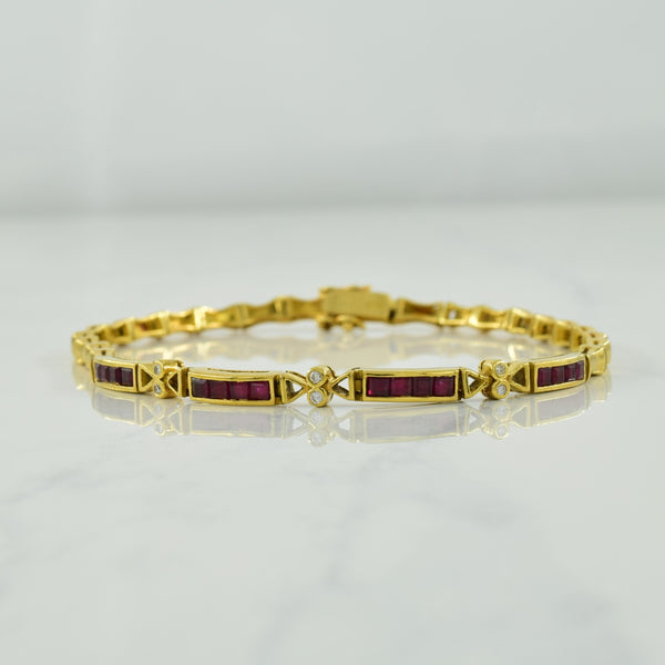 Ruby & Diamond Bracelet | 0.64ctw, 0.03ctw | 7.25