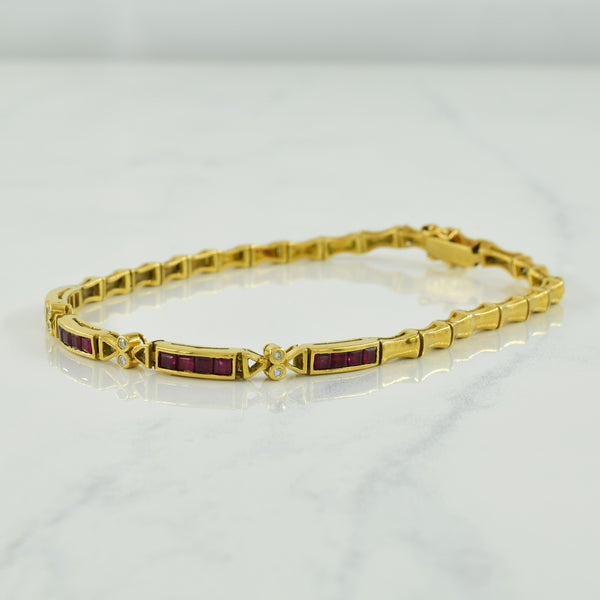 Ruby & Diamond Bracelet | 0.64ctw, 0.03ctw | 7.25