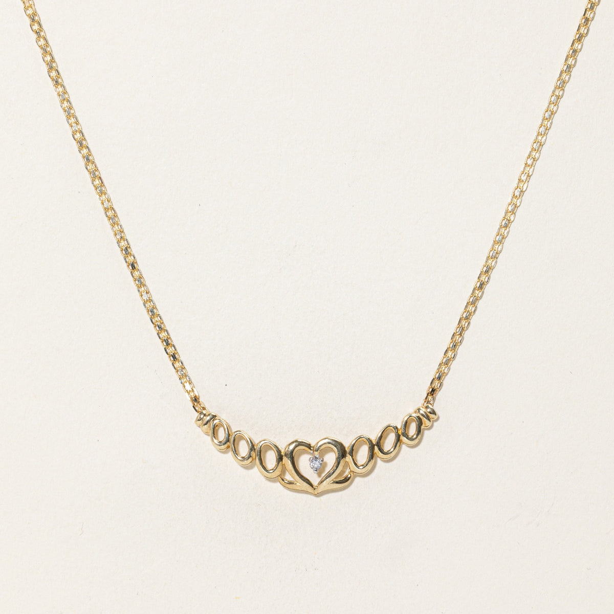 10k Diamond Open Heart & Ovals Pendant Necklace | 17"