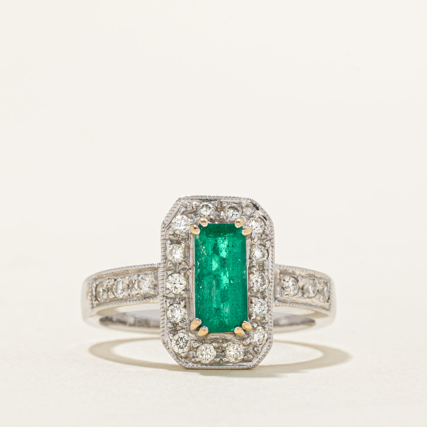 Halo Emerald & Diamond Ring | 0.30ctw, 0.70ct | SZ 6 |