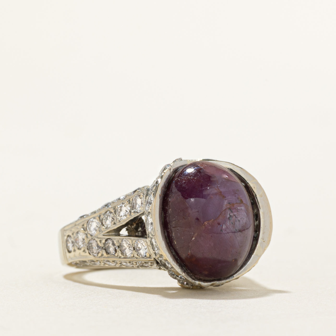 Star Ruby & Diamond Cocktail Ring | 1.10ctw, 11.45ct | SZ 5.25 |