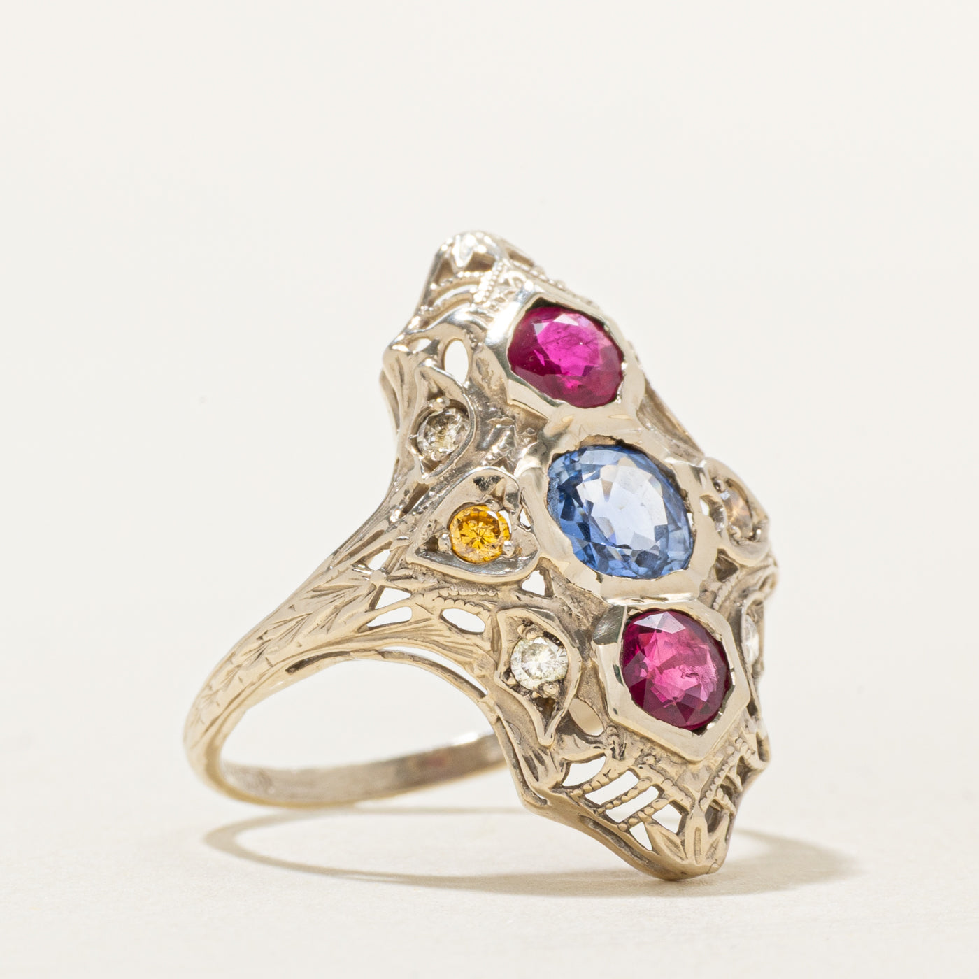 Art Deco Inspired Multi Gem Ring | 0.70ct, 0.50ct, 0.18ct | SZ 6.25 |