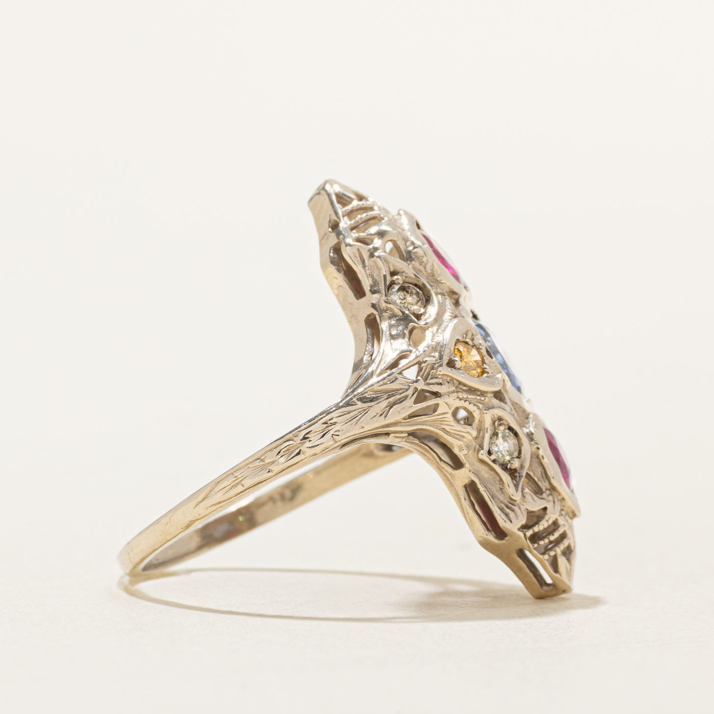 Art Deco Inspired Multi Gem Ring | 0.70ct, 0.50ct, 0.18ct | SZ 6.25 |