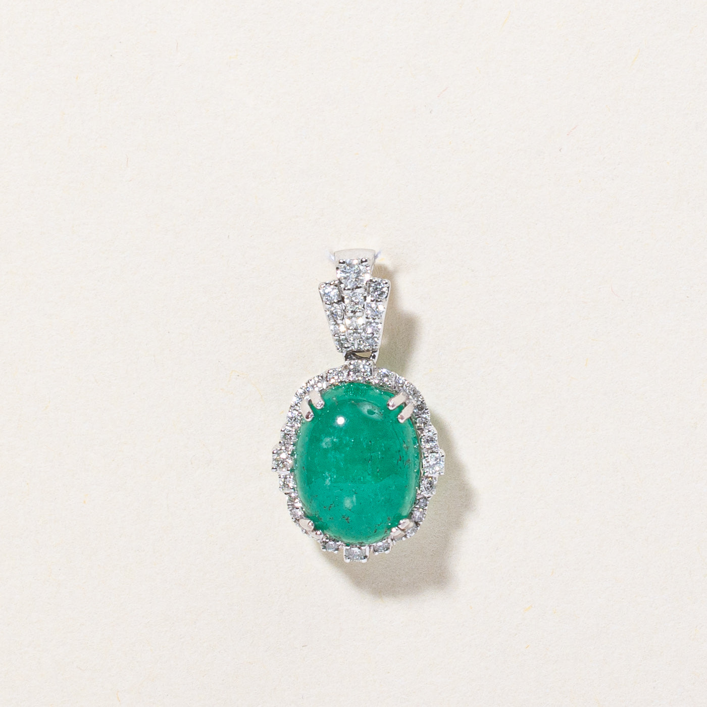 Cabochon Cut Emerald & Diamond Pendant | 2.18ct, 0.18ctw |