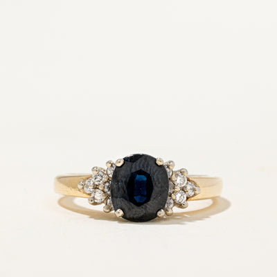 14k Yellow Gold Blue Sapphire and Diamond Ring | 1.30ct, 0.21ctw | SZ 6.25