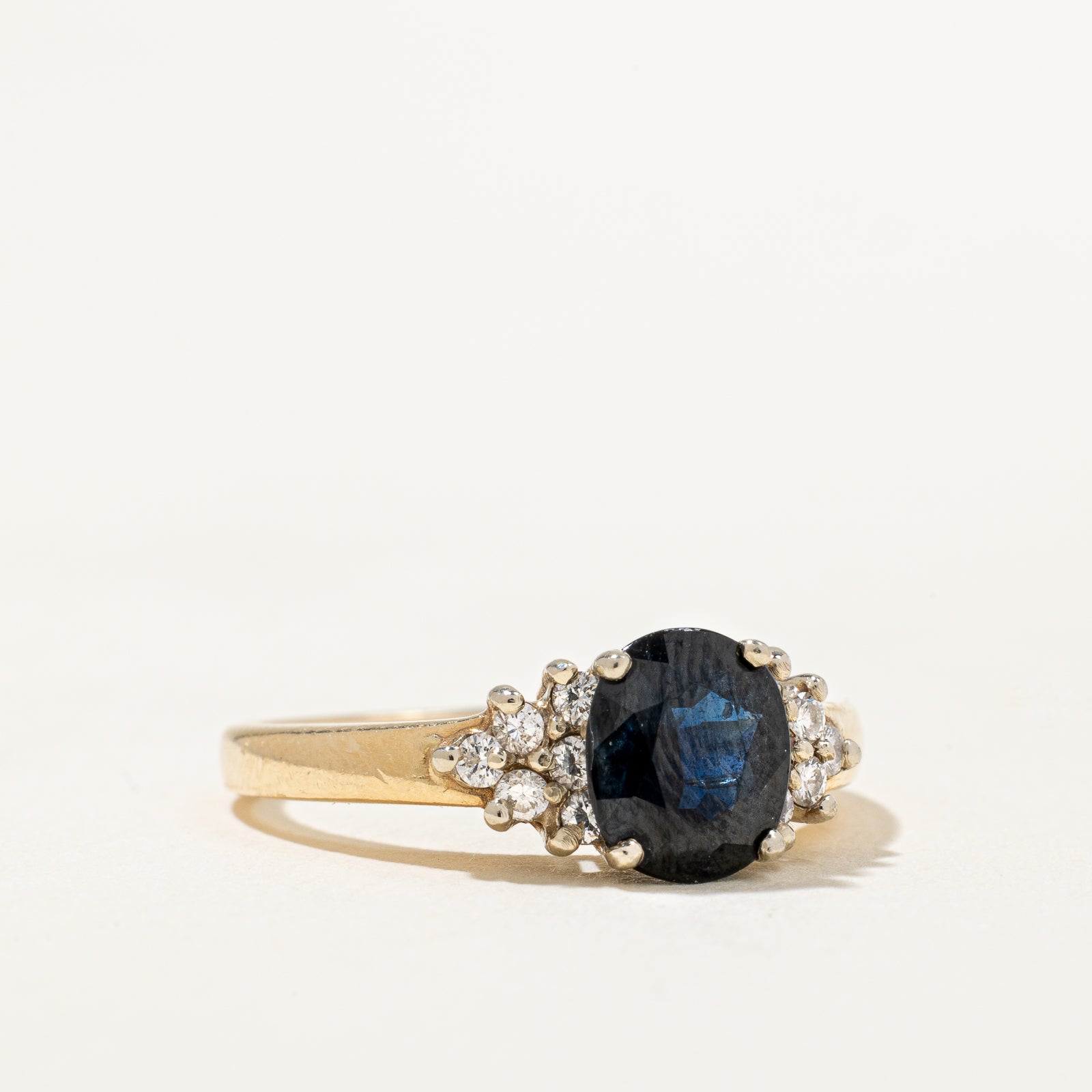 14k Yellow Gold Blue Sapphire and Diamond Ring | 1.30ct, 0.21ctw | SZ 6.25