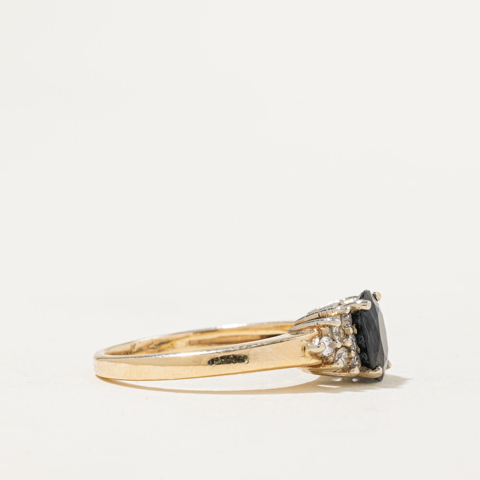 14k Yellow Gold Blue Sapphire and Diamond Ring | 1.30ct, 0.21ctw | SZ 6.25