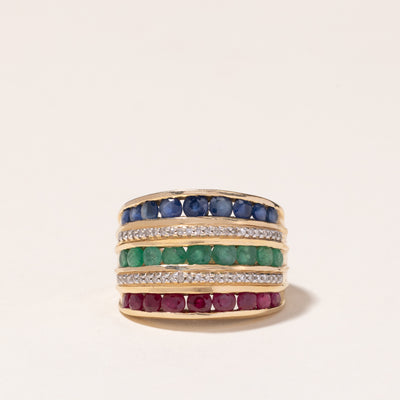 14k Yellow Gold Multi Gem Cocktail Ring | 10.74ctw, 0.15ctw | SZ 6.25