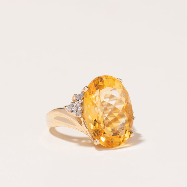 14k Yellow Gold Citrine and Diamond Cocktail Ring | 10.74ct, 0.15ctw | SZ 5.75