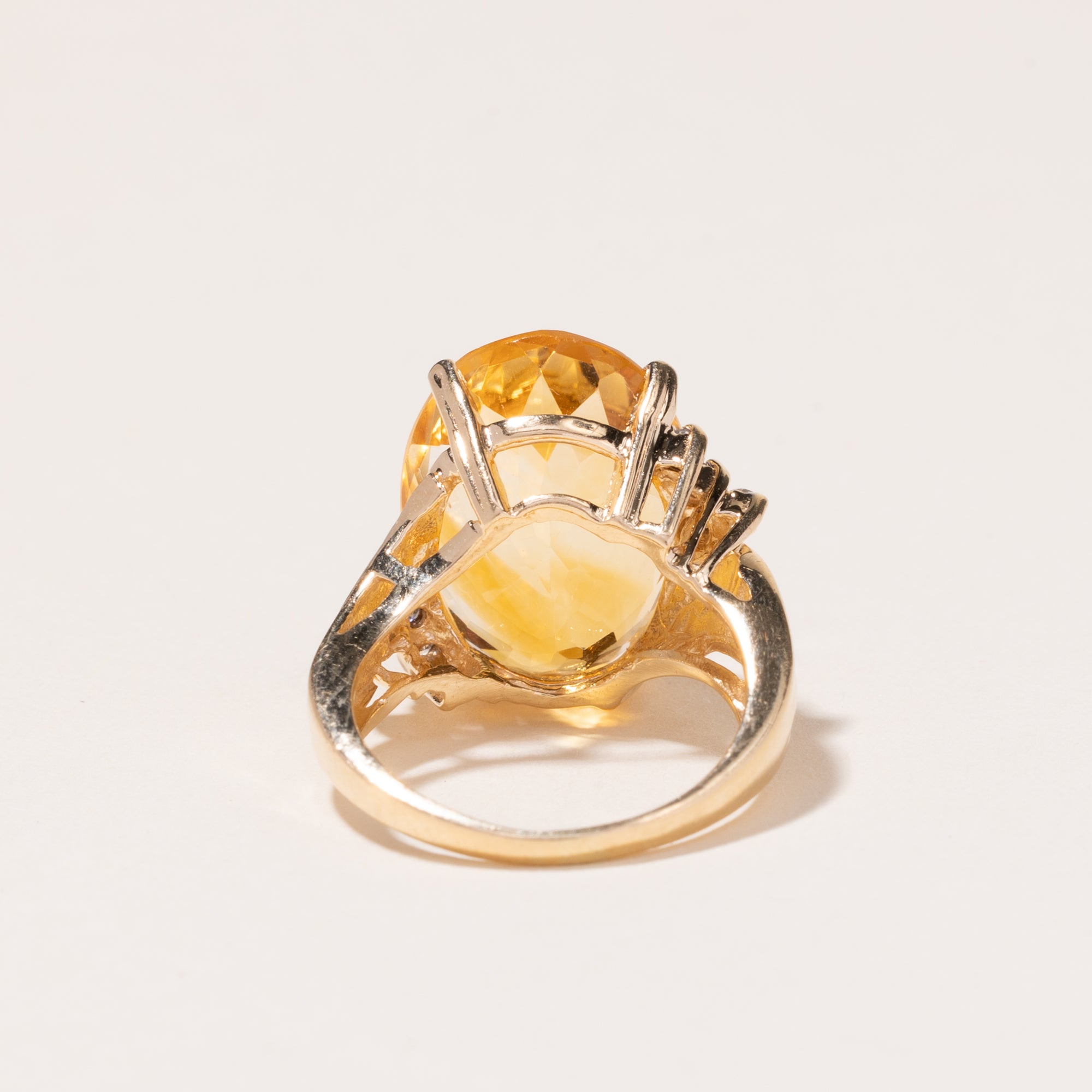 14k Yellow Gold Citrine and Diamond Cocktail Ring | 10.74ct, 0.15ctw | SZ 5.75