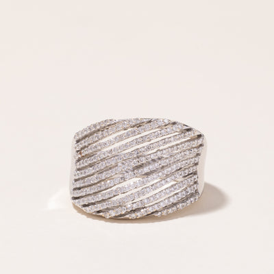 18k White Gold Wave Design Diamond Ring | 1.29ctw | SZ 10