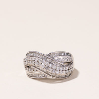 14k White Gold Cross Over Diamond Ring | 1.03ctw | SZ 8
