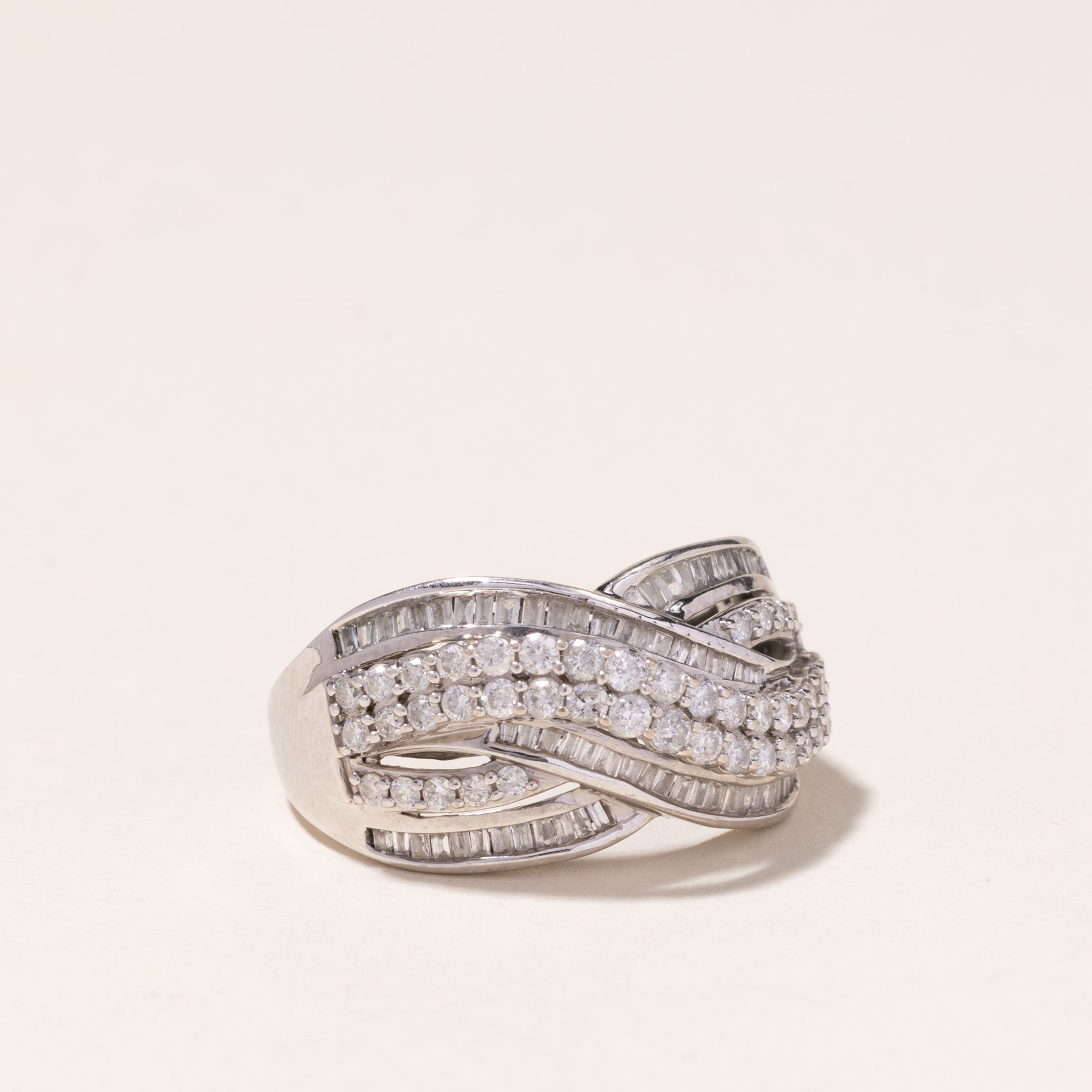 14k White Gold Cross Over Diamond Ring | 1.03ctw | SZ 8