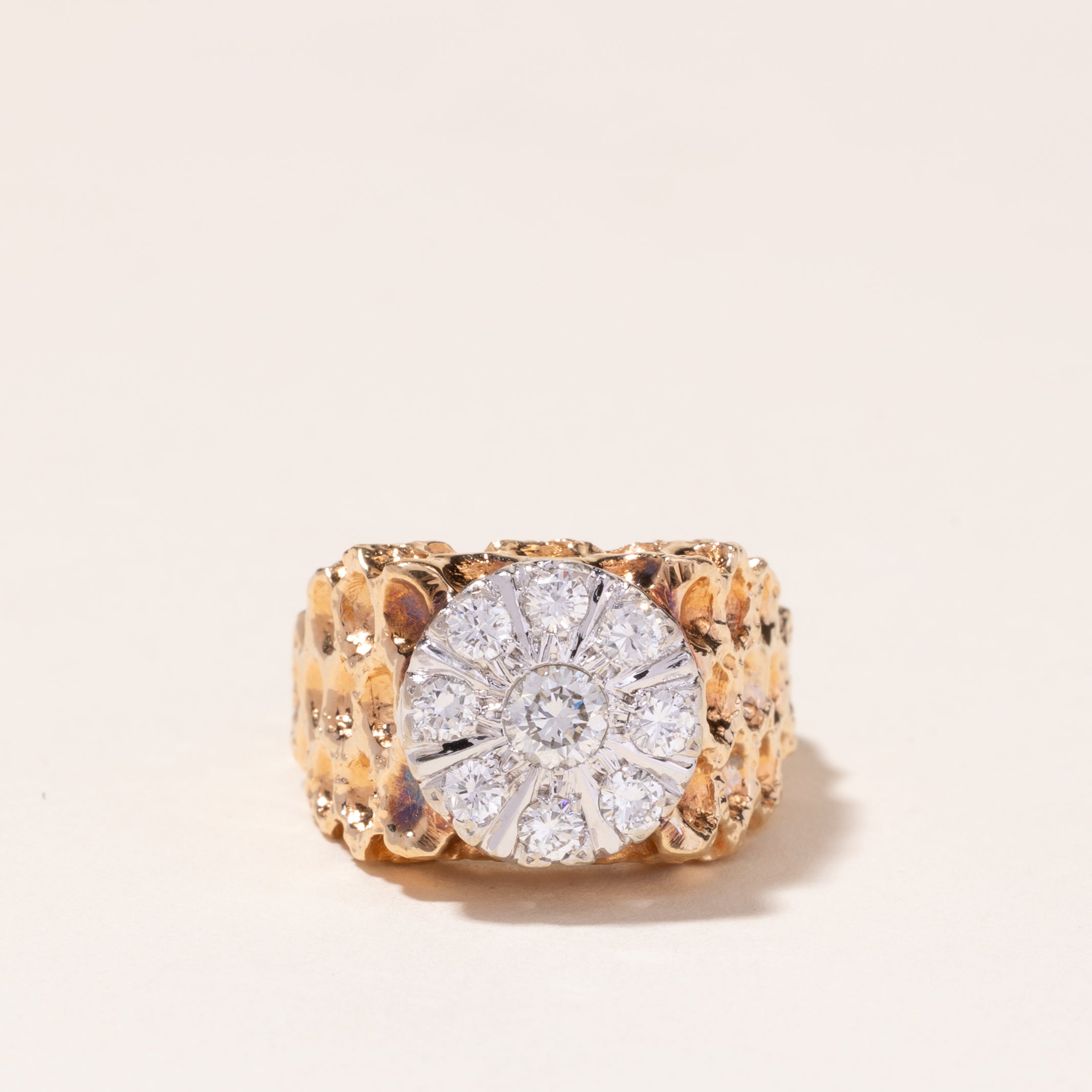 Bague cocktail en or jaune 14 carats et diamants | 0,84 ct | Taille 9,5 