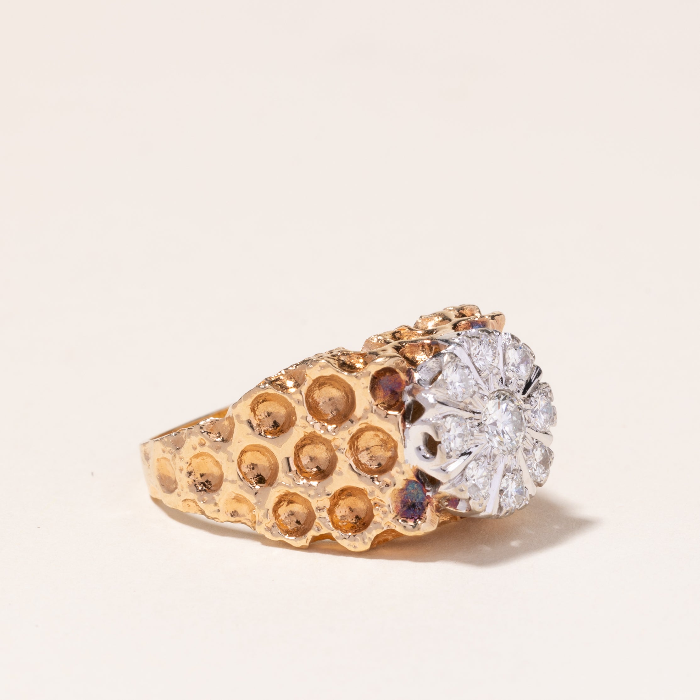 Bague cocktail en or jaune 14 carats et diamants | 0,84 ct | Taille 9,5 