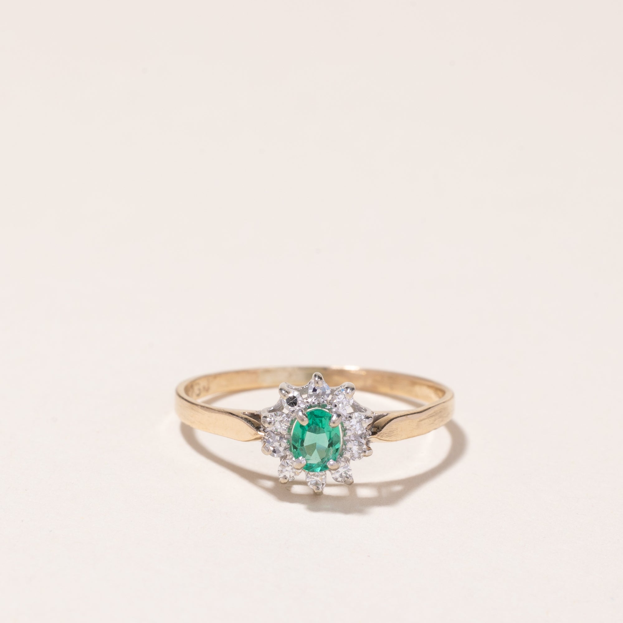 14k Yellow Gold Emerald and Diamond Ring | 0.12ct, 0.06ctw | SZ 7