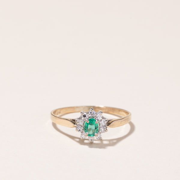 14k Yellow Gold Emerald and Diamond Ring | 0.12ct, 0.06ctw | SZ 7