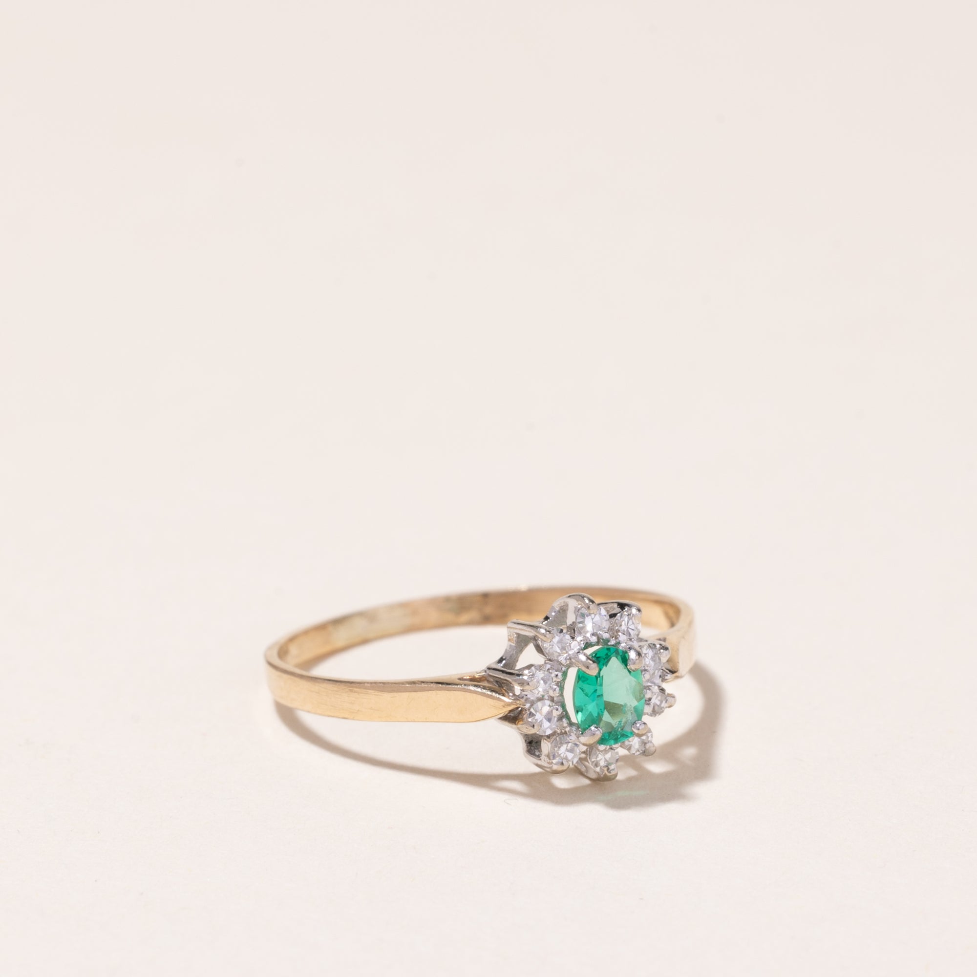 14k Yellow Gold Emerald and Diamond Ring | 0.12ct, 0.06ctw | SZ 7