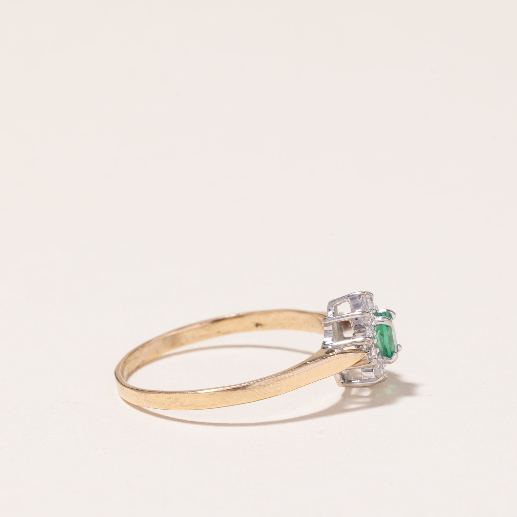 14k Yellow Gold Emerald and Diamond Ring | 0.12ct, 0.06ctw | SZ 7