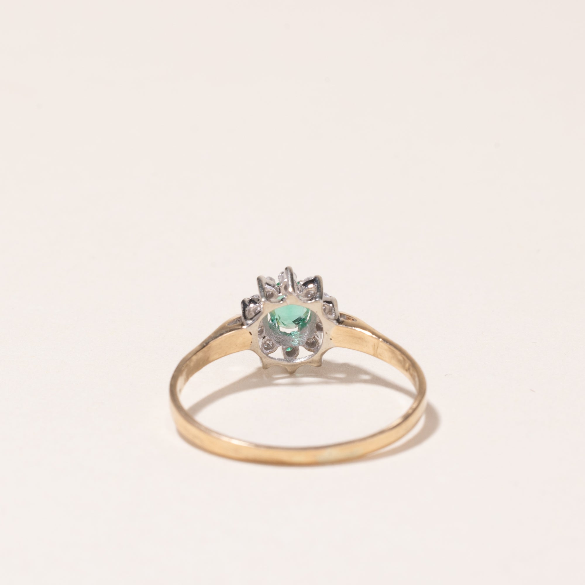 14k Yellow Gold Emerald and Diamond Ring | 0.12ct, 0.06ctw | SZ 7