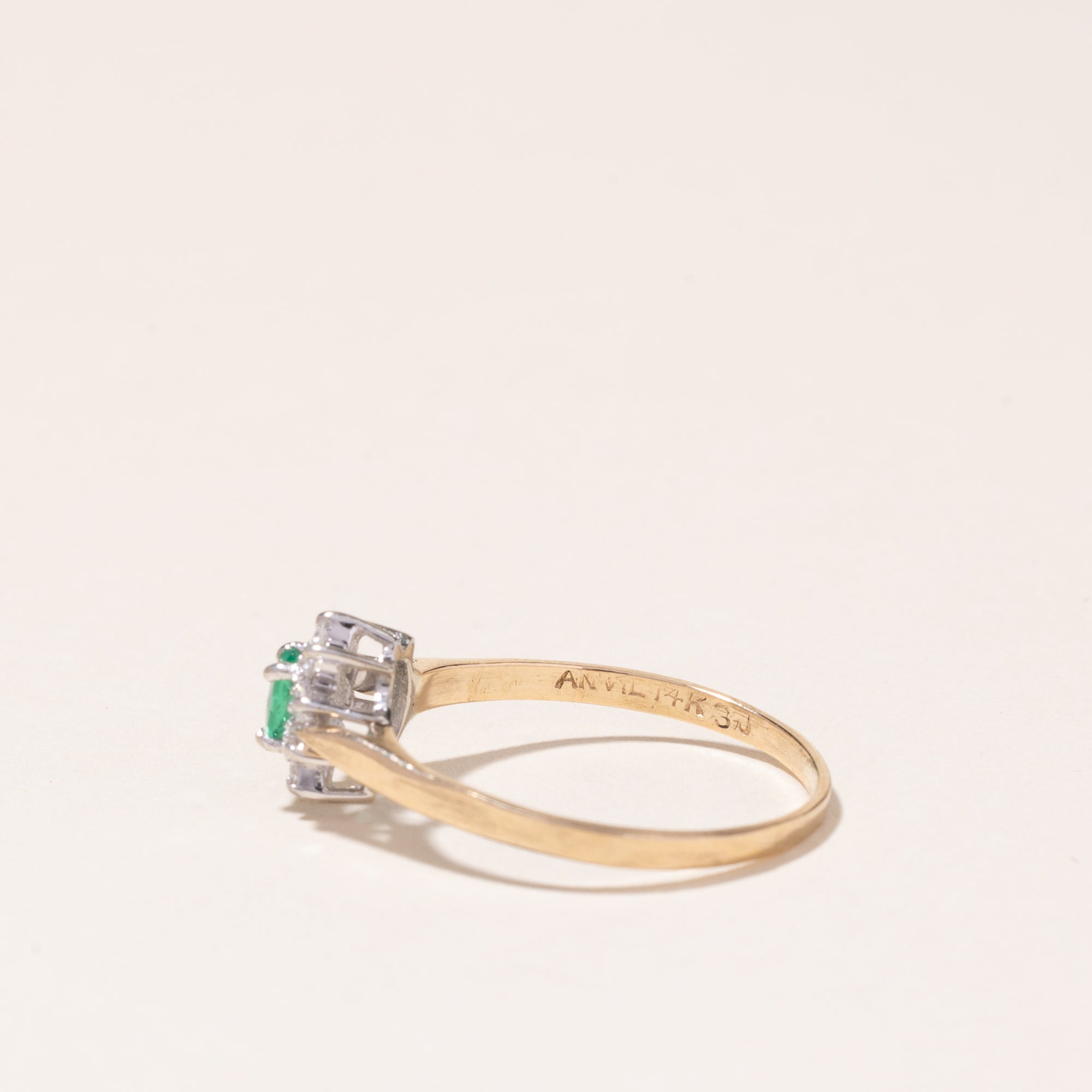 14k Yellow Gold Emerald and Diamond Ring | 0.12ct, 0.06ctw | SZ 7