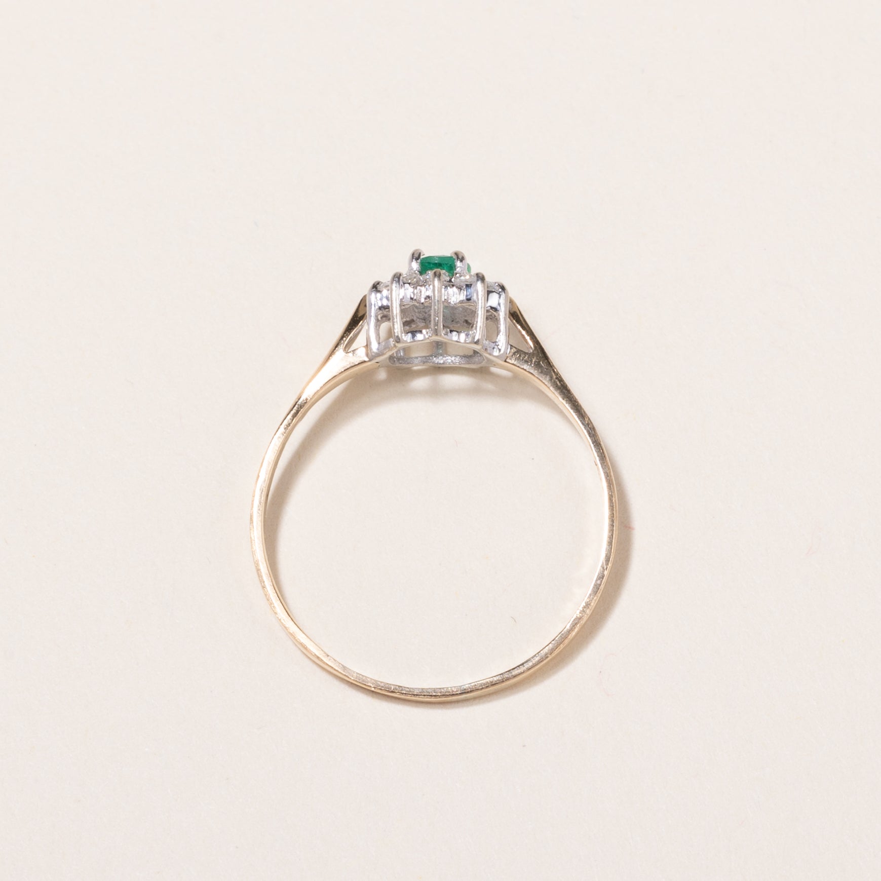 14k Yellow Gold Emerald and Diamond Ring | 0.12ct, 0.06ctw | SZ 7