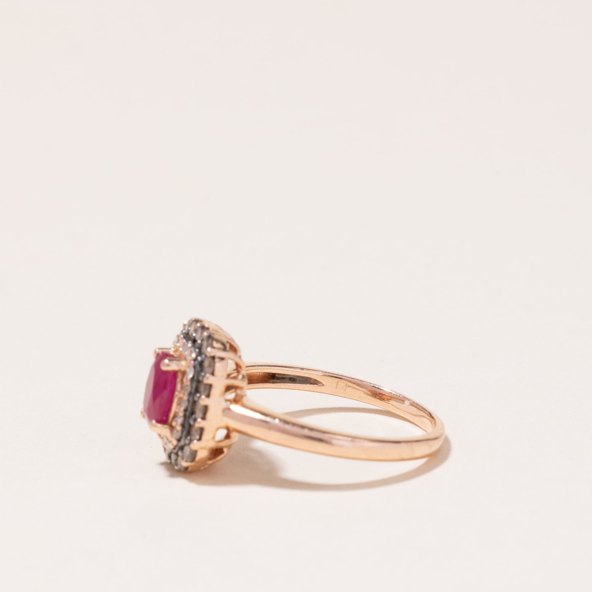 14k Rose Gold Ruby and Diamond Ring | 0.54ctw, 0.43ctw | SZ 5.5