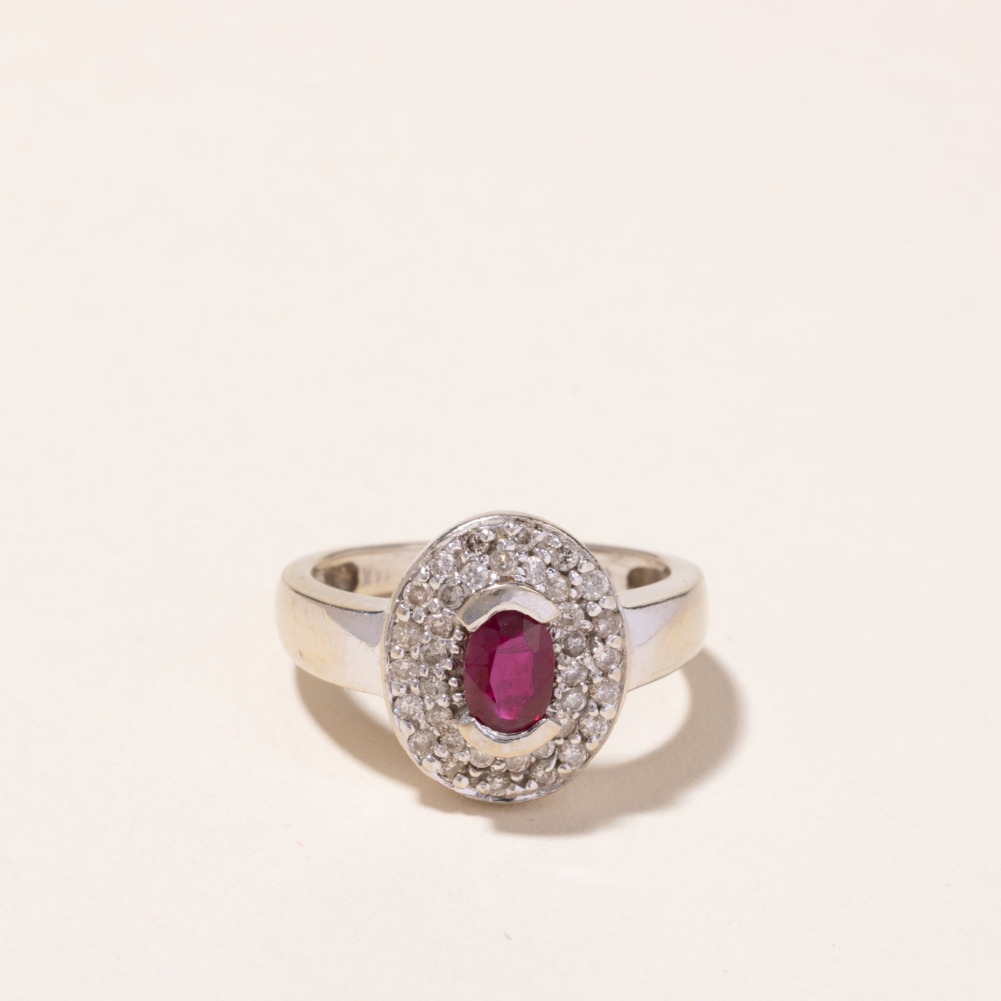 14k White Gold Ruby and Diamond Ring | 0.46ct, 0.39ctw | SZ 6.5