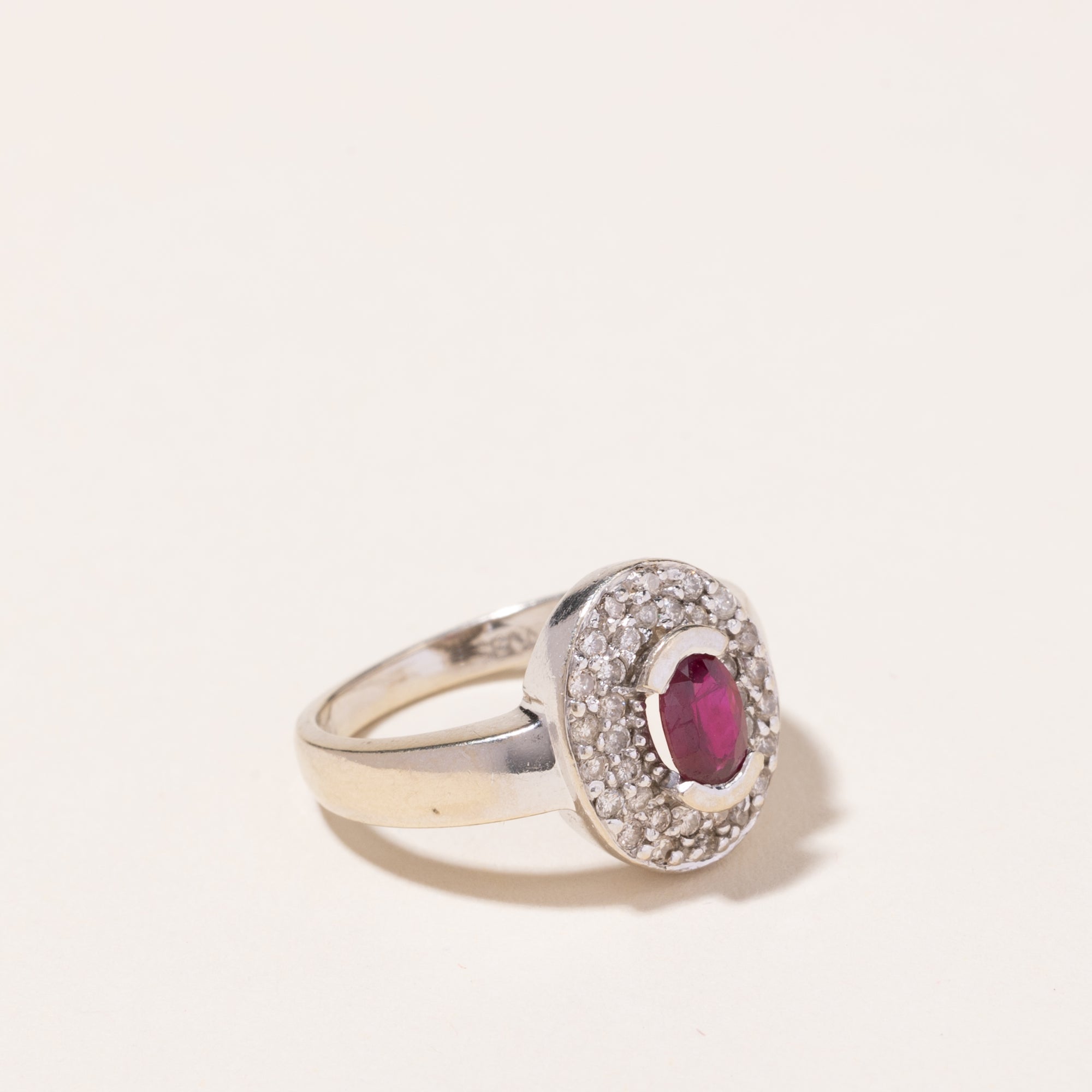 14k White Gold Ruby and Diamond Ring | 0.46ct, 0.39ctw | SZ 6.5