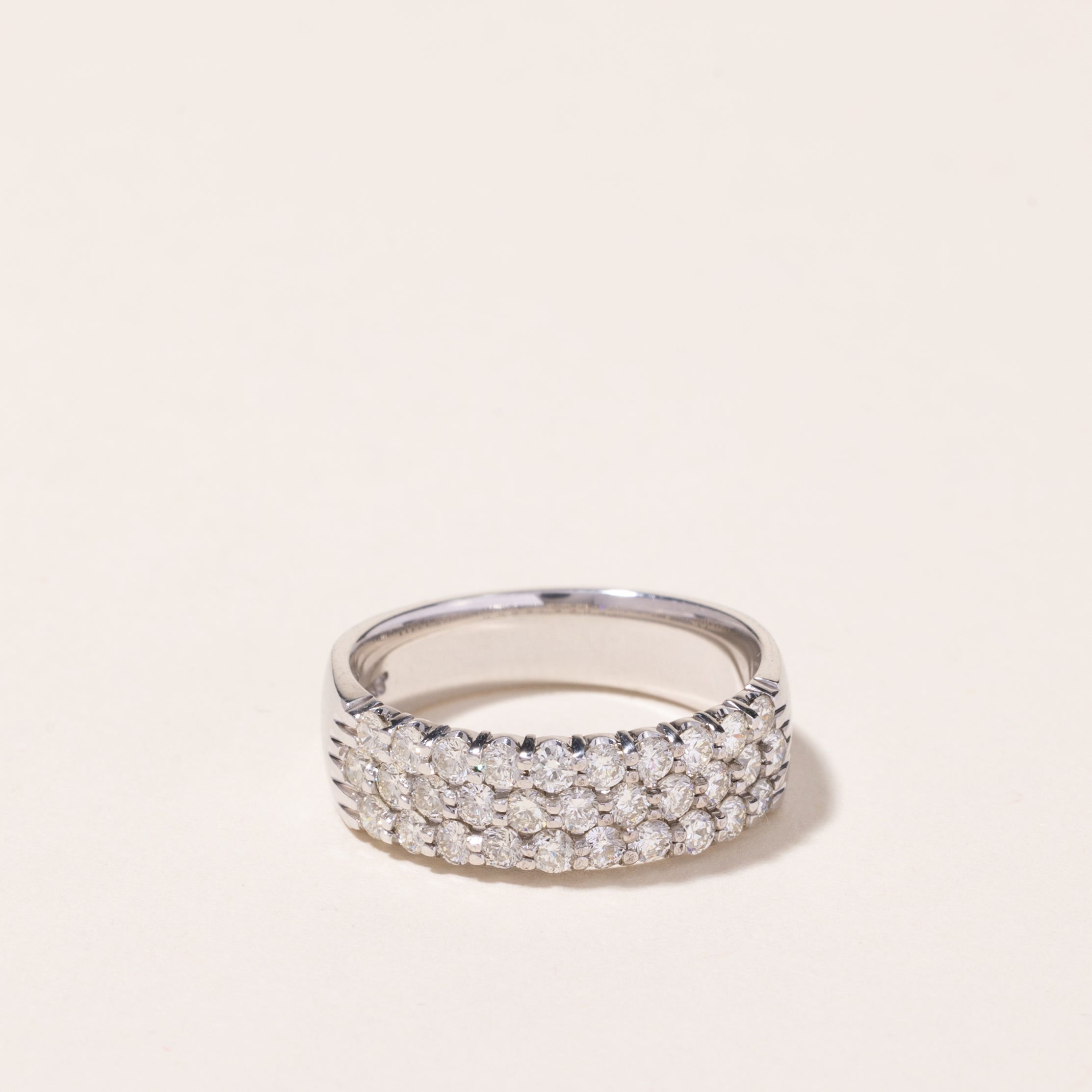 14k White Gold Triple Row Diamond Ring | 1.00ctw | SZ 7