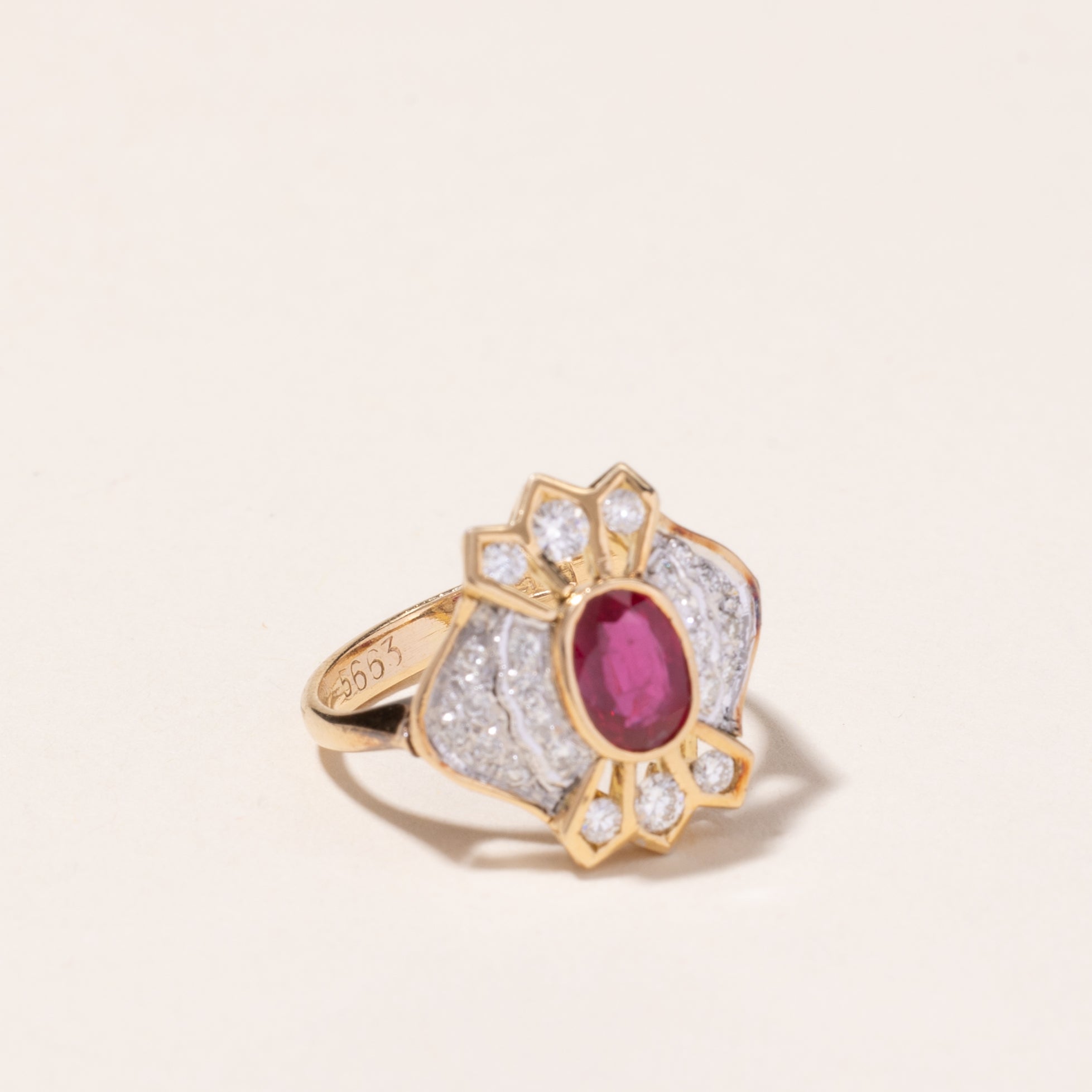 14k Yellow Gold Ruby and Diamond Ring | 0.58ct, 0.14ctw | SZ 4.5