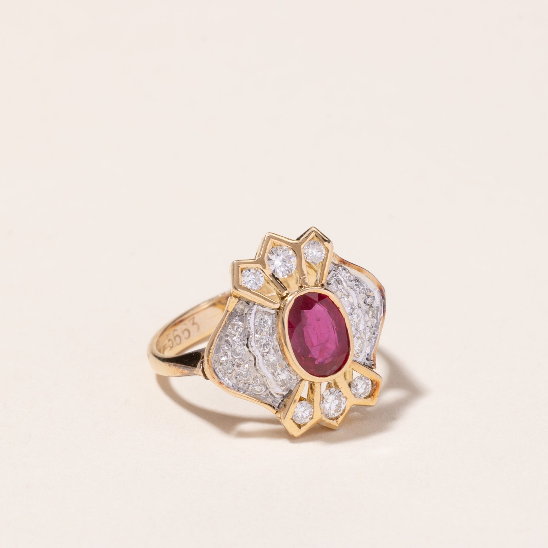 14k Yellow Gold Ruby and Diamond Ring | 0.58ct, 0.14ctw | SZ 4.5